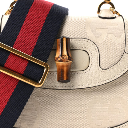 Gucci Monogram Jumbo GG Textured Dollar Calfskin Web Mini Bamboo 1947 Top Handle Bag Off White 13 of 17