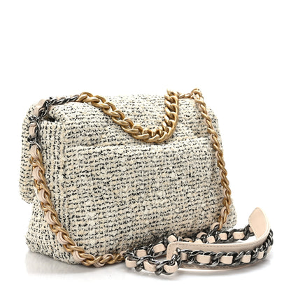 Chanel Tweed Quilted Medium Chanel 19 Flap Ecru Black 3 of 9