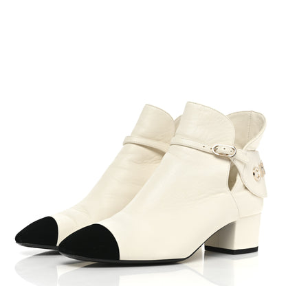 Chanel Lambskin Velvet Cap Toe Short Ankle Boots 37 White 3 of 8