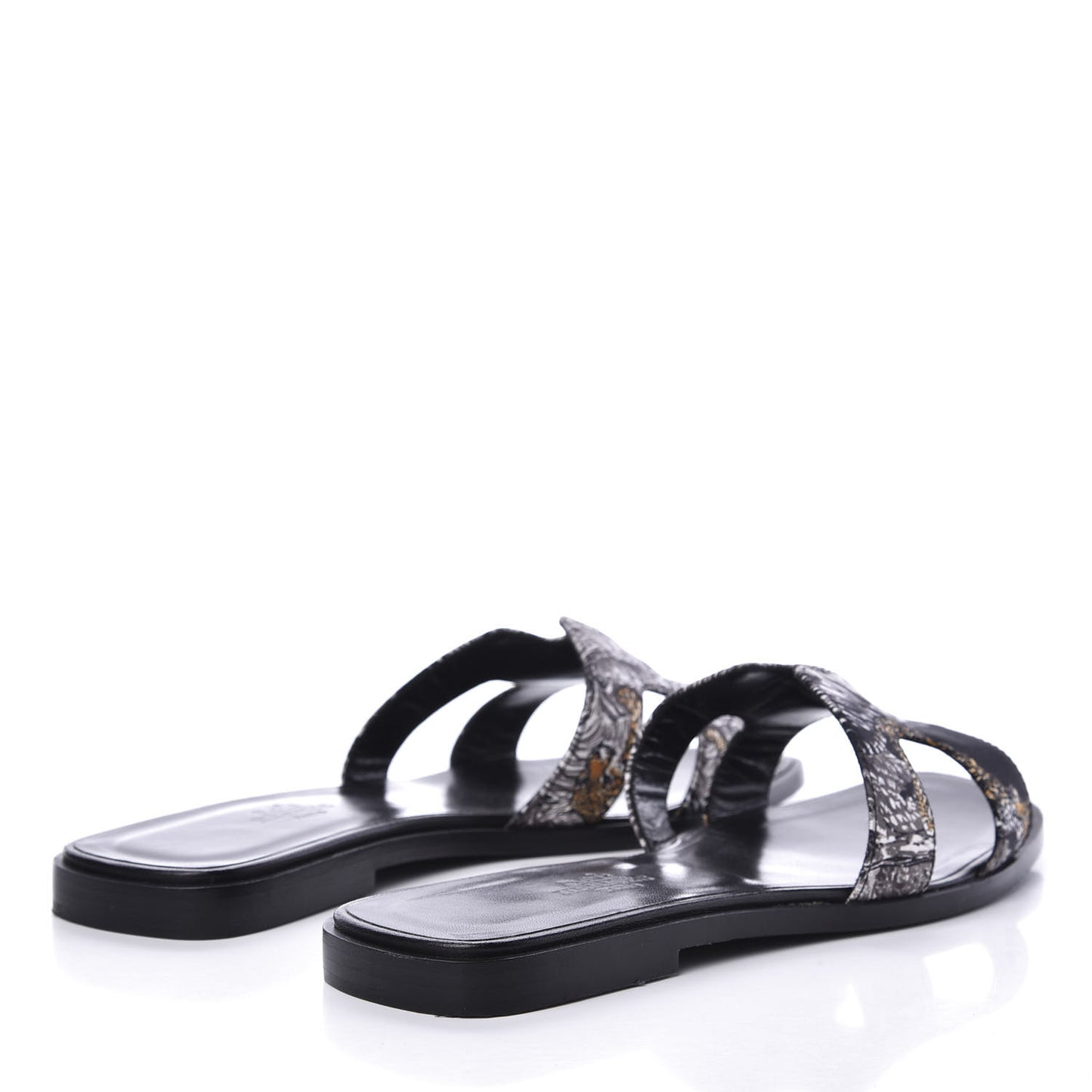 Silk Printed Equateur Tattoo Oran Sandals 37.5 Black