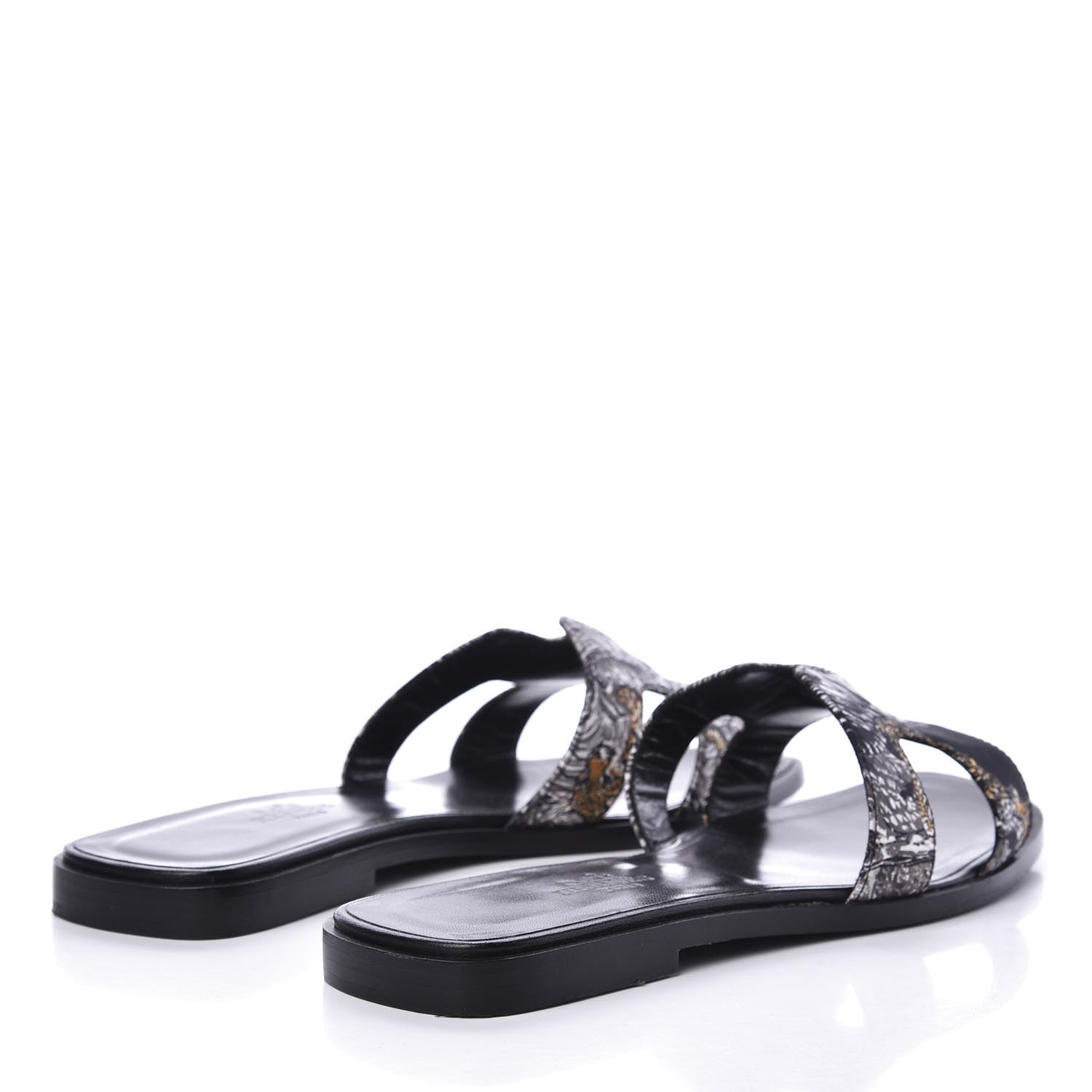 Hermes Silk Printed Equateur Tattoo Oran Sandals 37.5 Black 4 of 9
