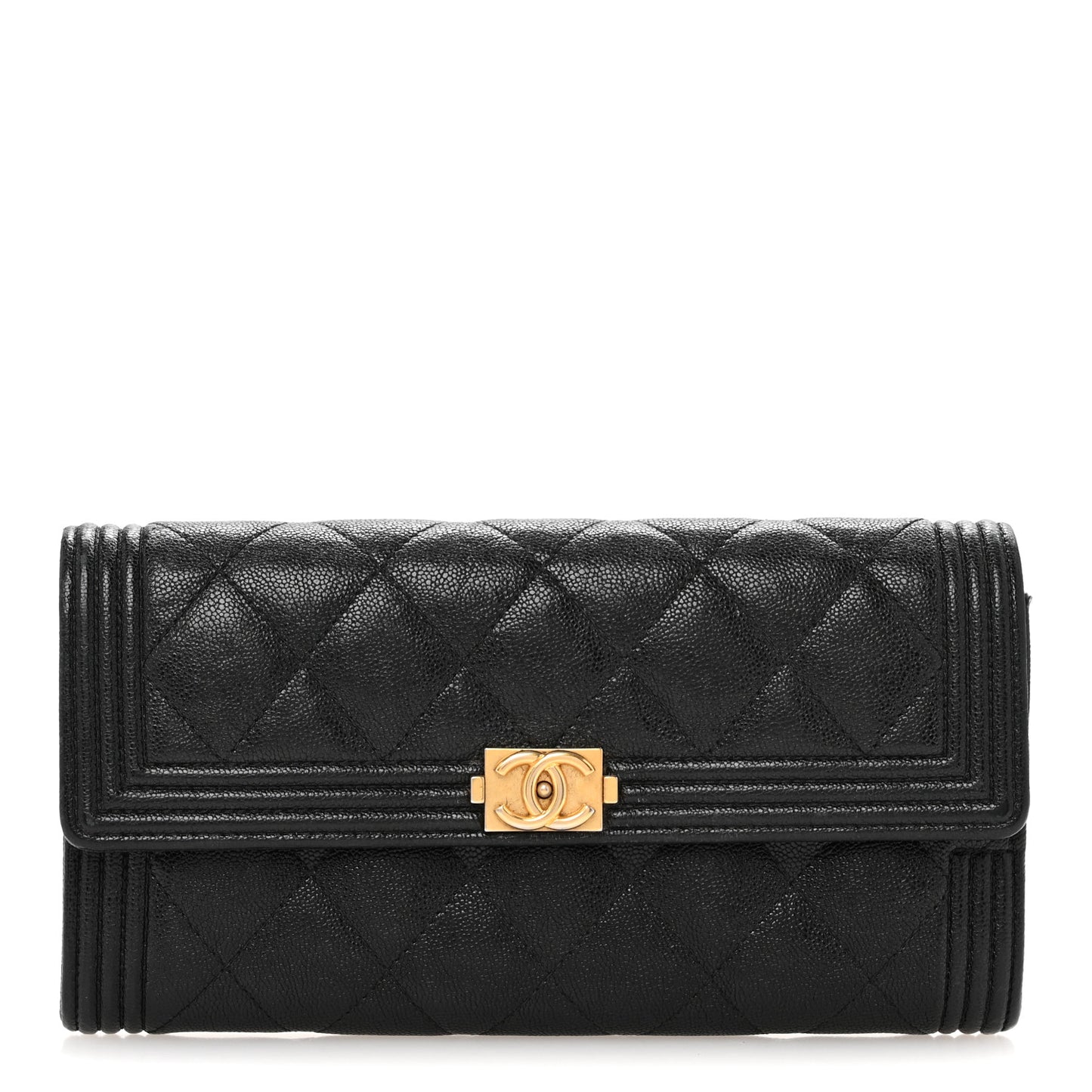 Caviar Quilted Large Boy Gusset Flap Wallet Black