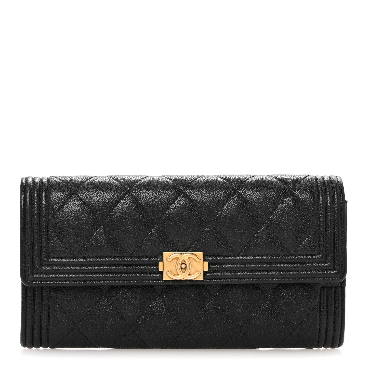Chanel Caviar Quilted Large Boy Gusset Flap Wallet Black 1 of 12