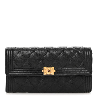 Chanel Caviar Quilted Large Boy Gusset Flap Wallet Black 1 of 12