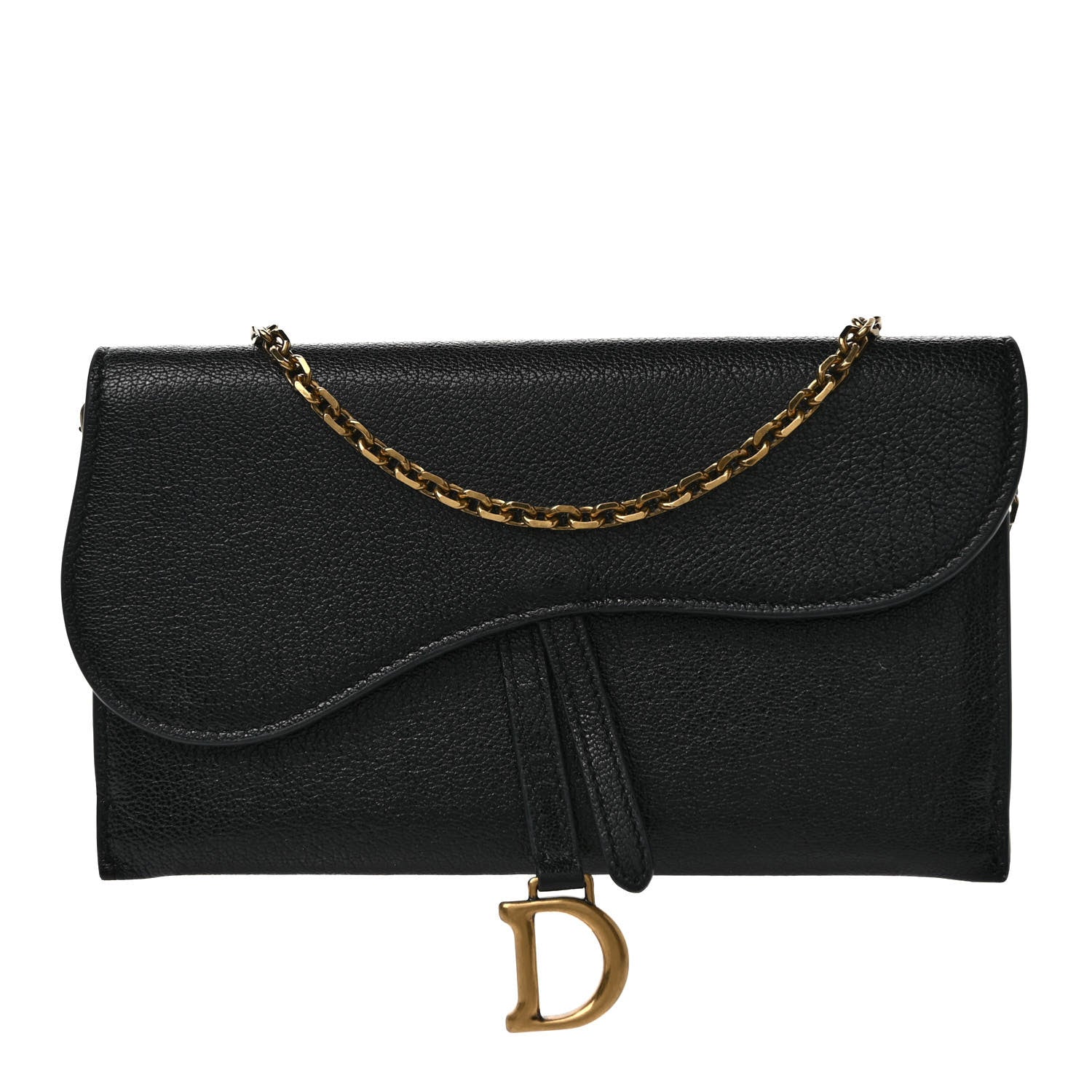 Christian Dior Goatskin Saddle Long Wallet With Chain Black 1 of 10