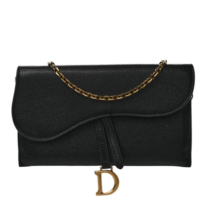 Christian Dior Goatskin Saddle Long Wallet With Chain Black 1 of 10