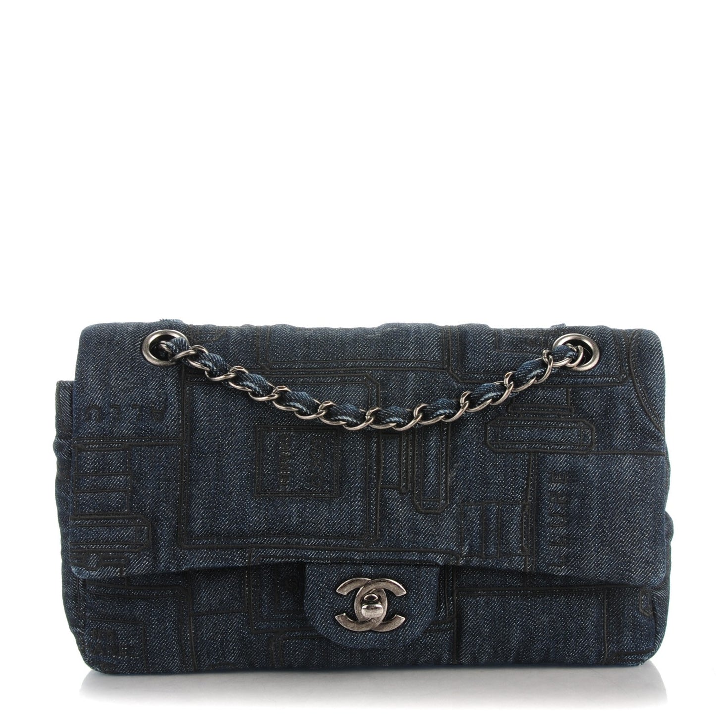 Denim Embroidered Jumbo Perfume Bottle Flap Blue