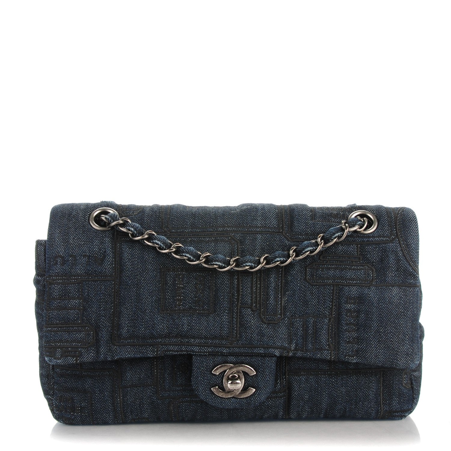 Chanel Denim Embroidered Jumbo Perfume Bottle Flap Blue 1 of 8