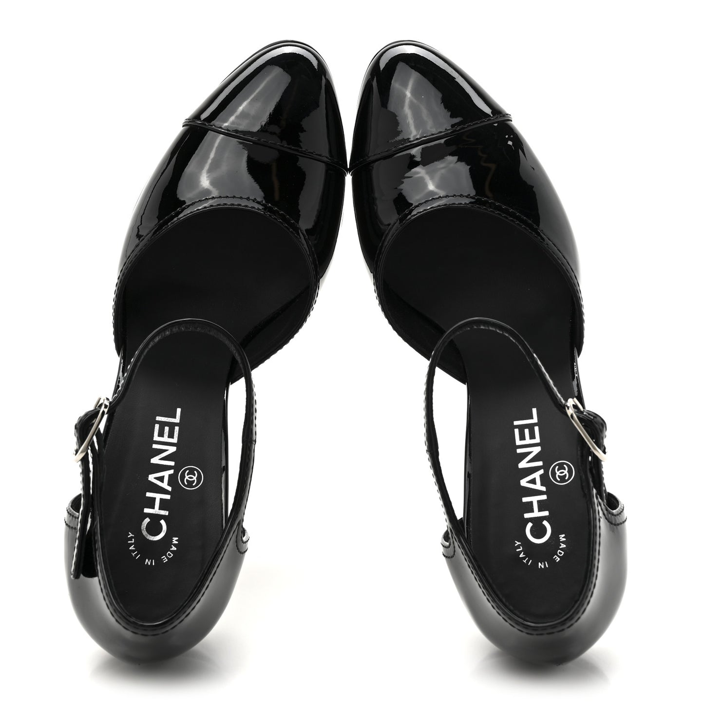 Patent Cap Toe CC Wedge Ankle Strap Pumps 39.5 Black White