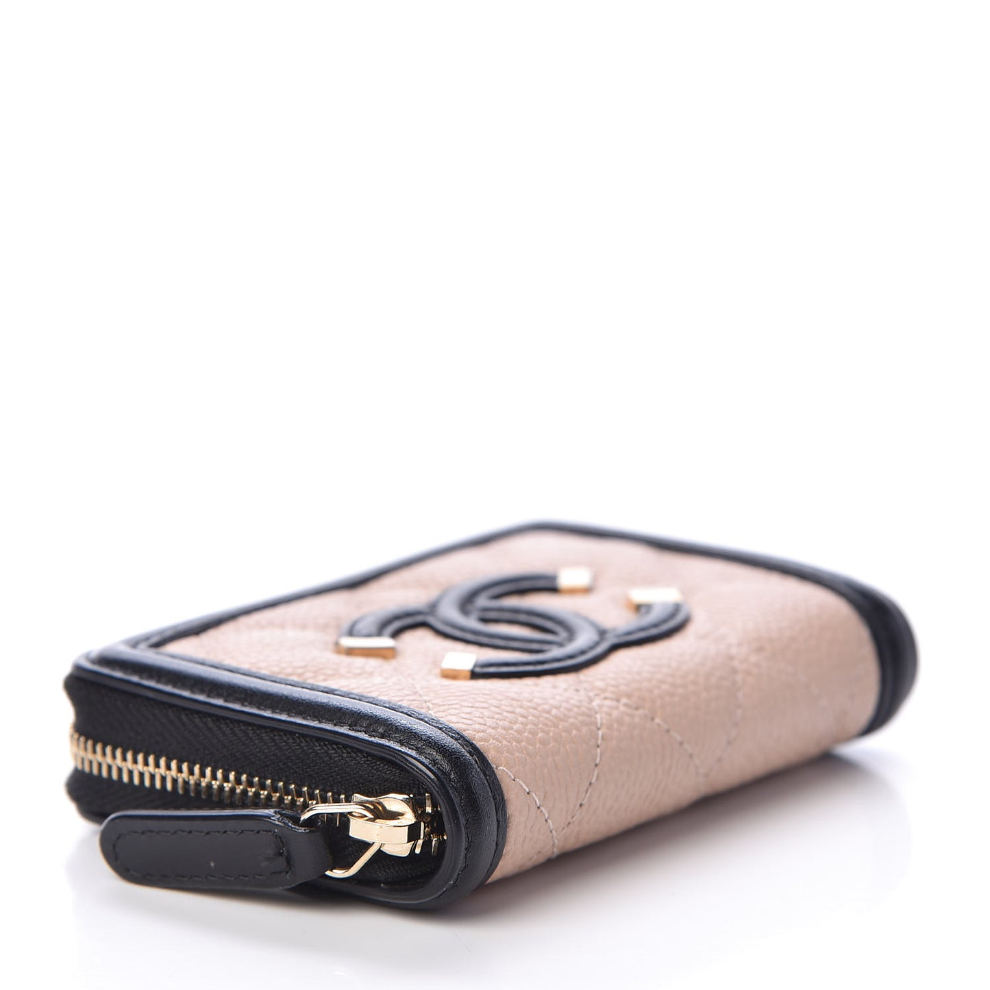 Caviar Quilted Filigree Coin Purse Beige Black