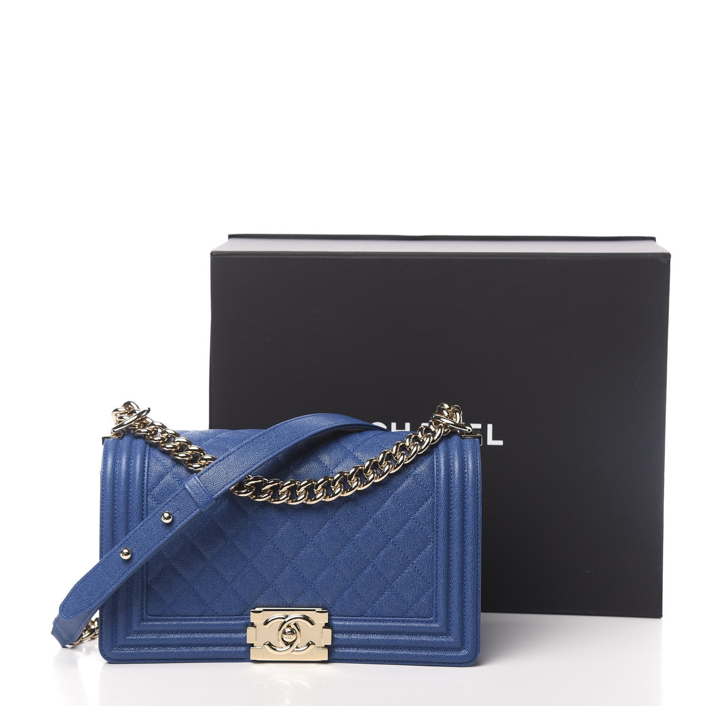 Caviar Quilted Medium Boy Flap Blue