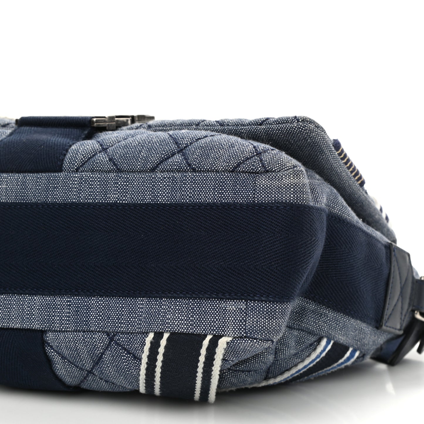 Denim Quilted Medium Airlines Buckle Messenger Bag Blue