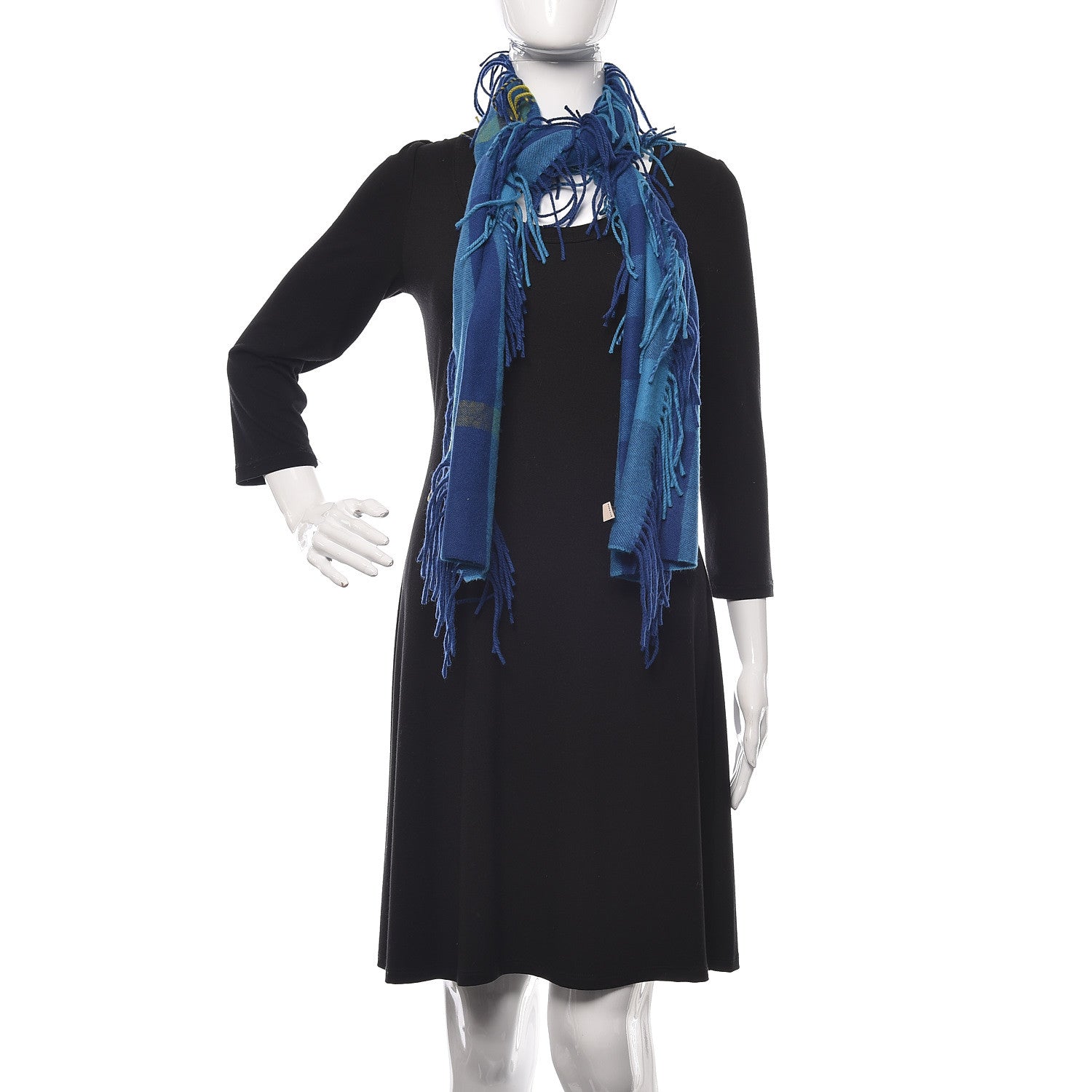 Burberry Cashmere Check Happy Fringe Scarf Blue 2 of 4