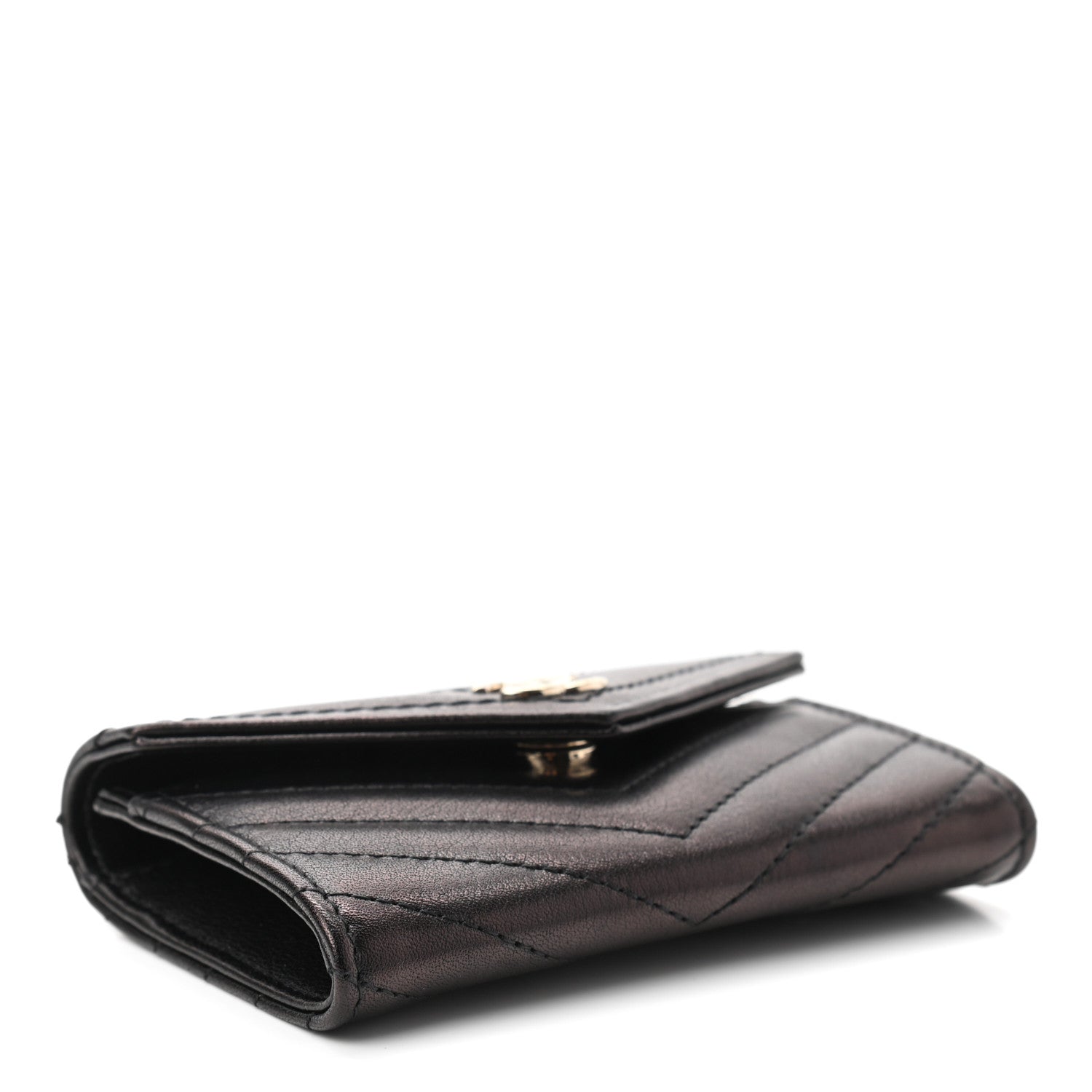 Chanel Calfskin Chevron Quilted Compact Flap Wallet Black 4 of 9