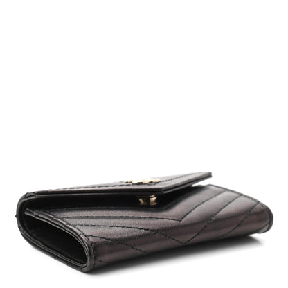 Chanel Calfskin Chevron Quilted Compact Flap Wallet Black 4 of 9