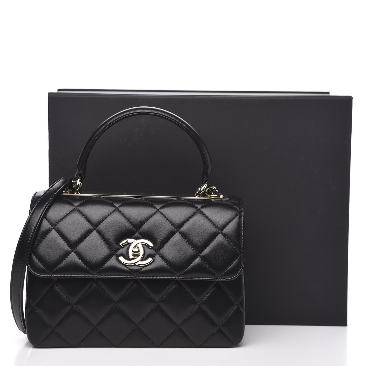 Lambskin Quilted Small Trendy CC Dual Handle Flap Bag Black