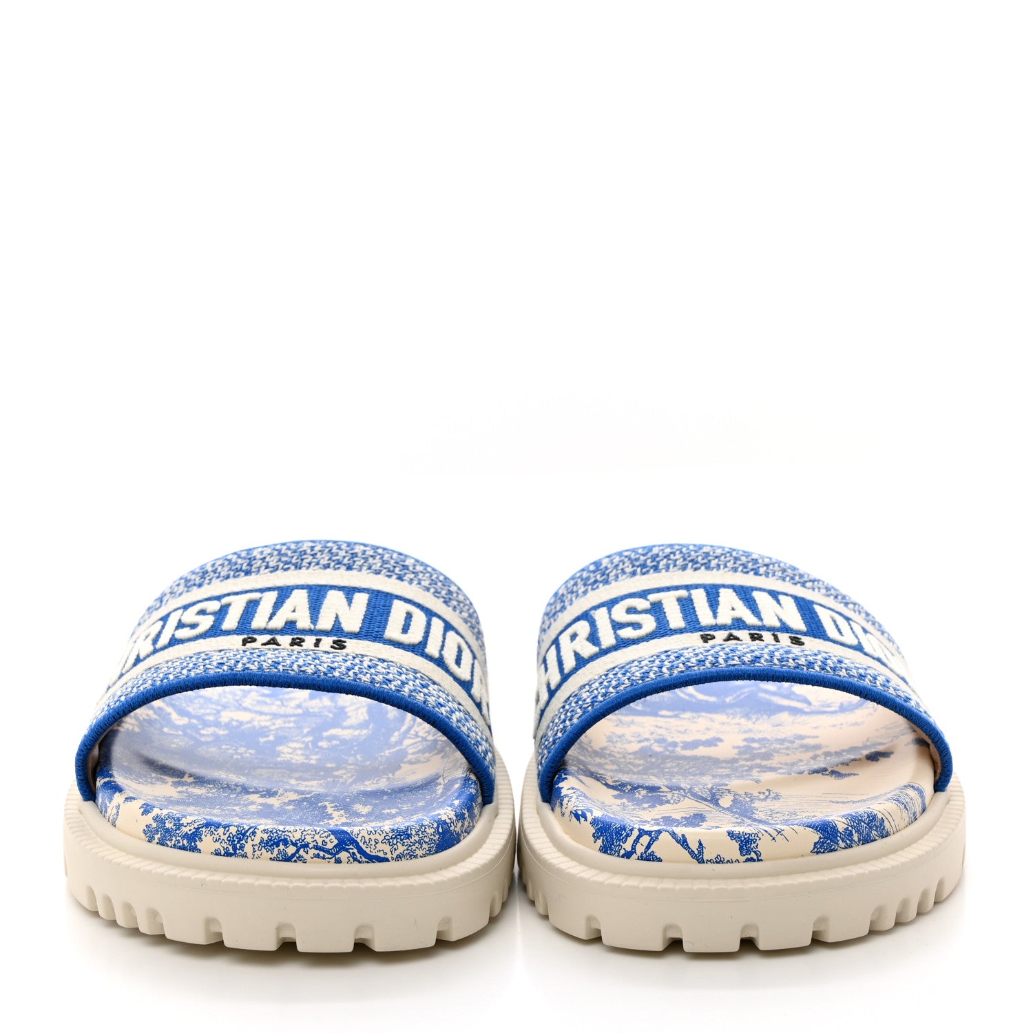 Christian Dior Canvas Toile de Jouy Embroidered Dway 10mm Slide Sandals 38 Off White Blue 2 of 9