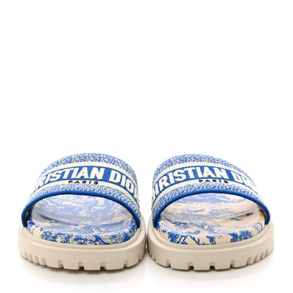 Christian Dior Canvas Toile de Jouy Embroidered Dway 10mm Slide Sandals 38 Off White Blue 2 of 9