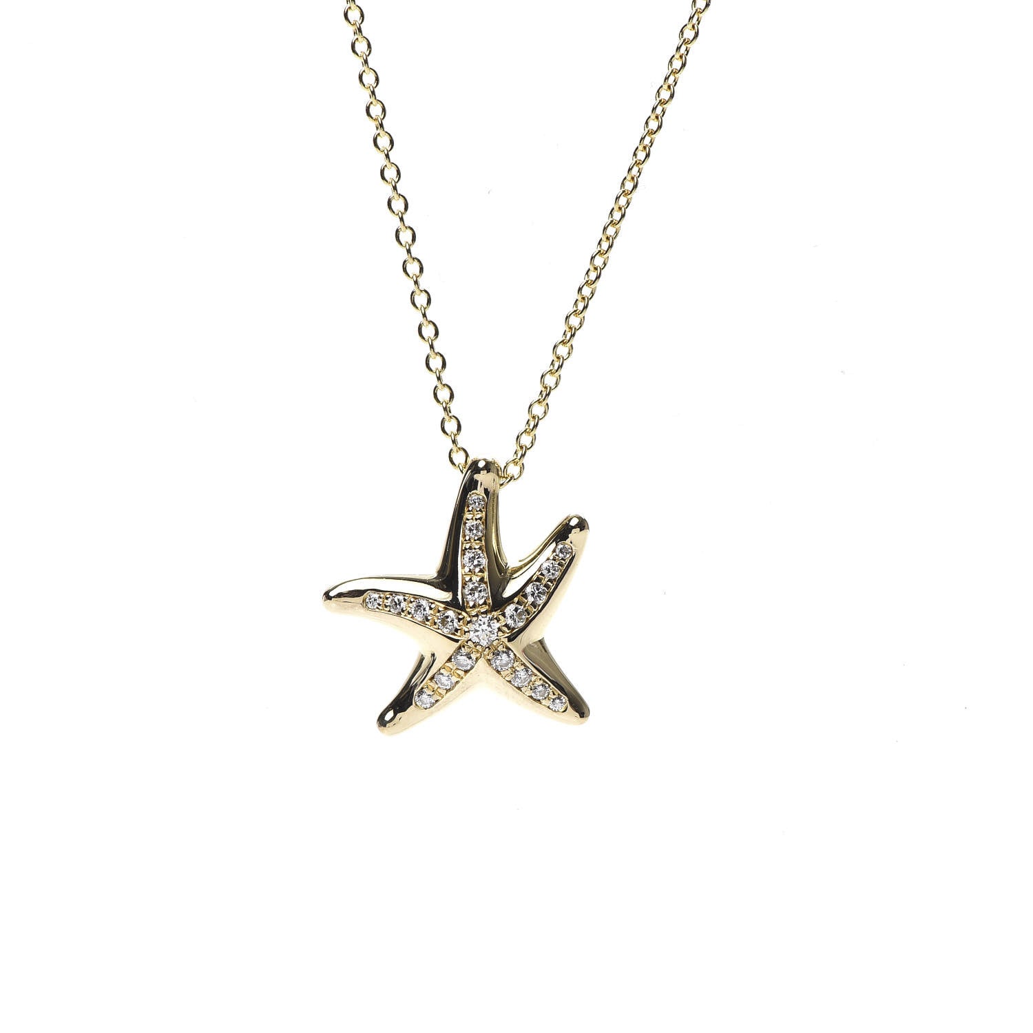 Tiffany 18K Yellow Gold Diamond 15mm Elsa Peretti Pave Starfish Pendant Necklace 4 of 7