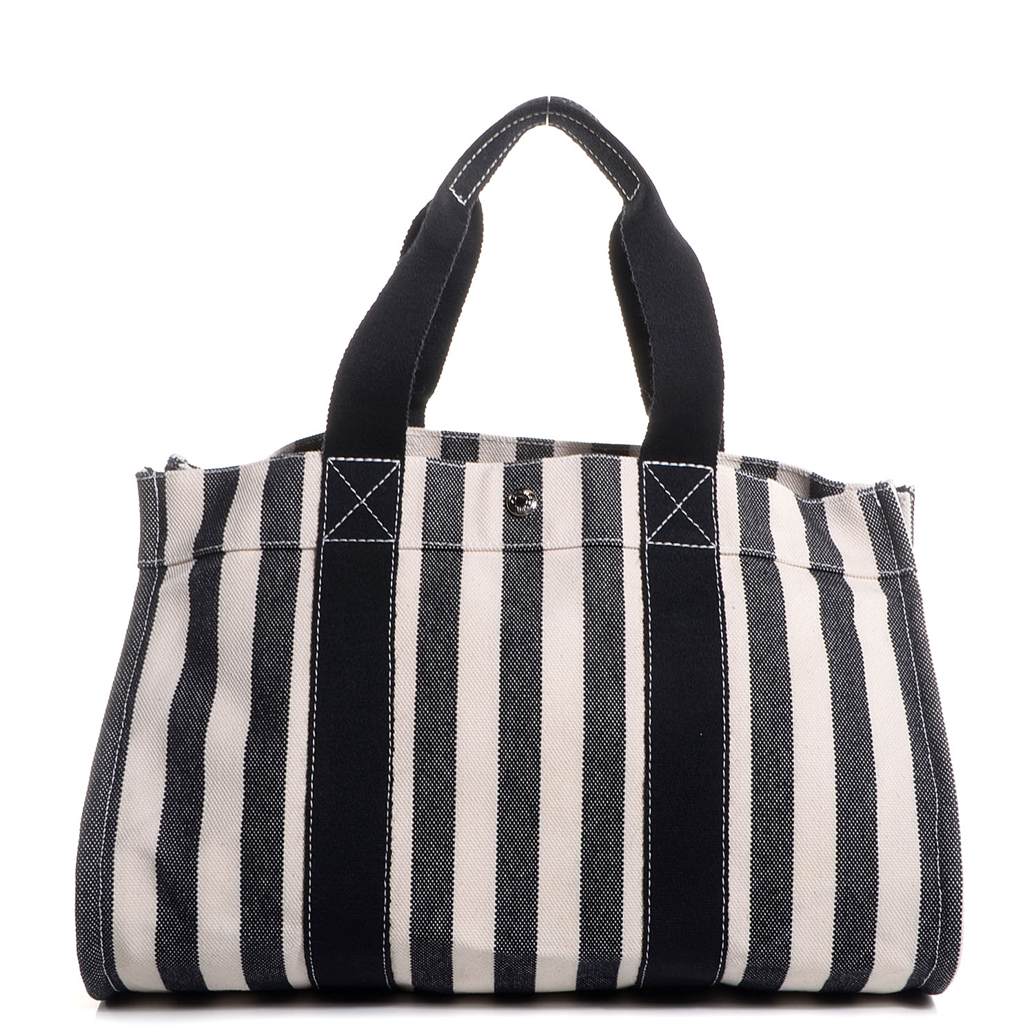 Hermes Canvas Striped Cannes MM Beach Tote Blanc Black White 1 of 13