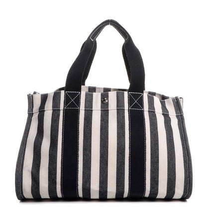 Hermes Canvas Striped Cannes MM Beach Tote Blanc Black White 1 of 13