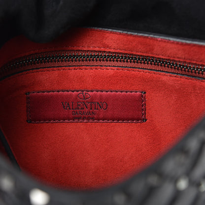 Valentino Garavani Craquele Nappa Crystal Embellished Medium Rockstud Spike Shoulder Bag Black 6 of 8