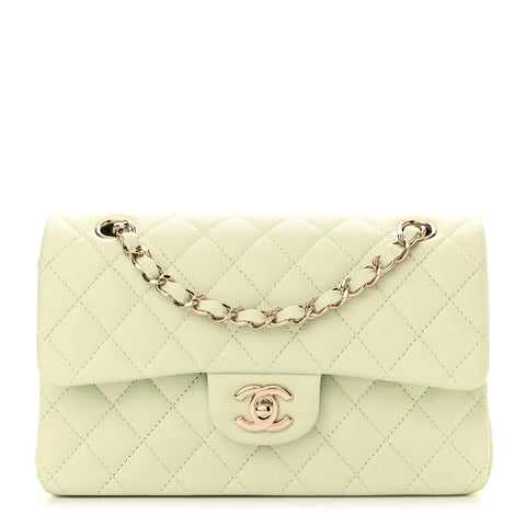 Caviar Quilted Small Double Flap Light Green