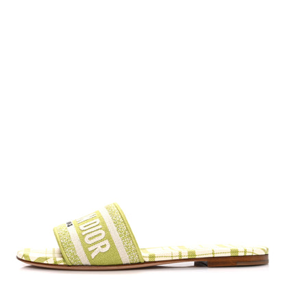 Christian Dior Canvas Check'N'Dior Pop Embroidered Dway Flat Slide Sandals 36 Chartreuse 1 of 11