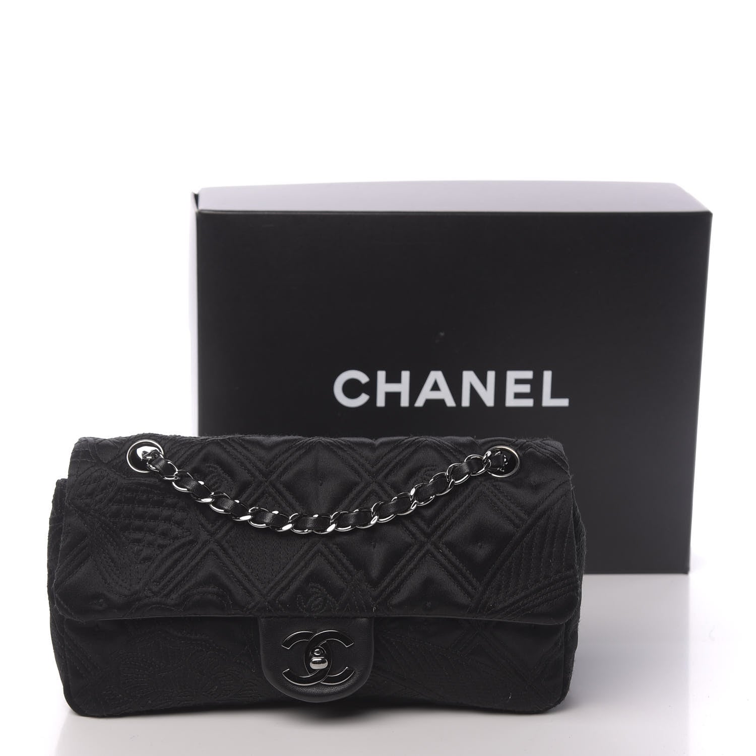 Chanel Satin Embroidered Medium Camellia Flap Black 13 of 13