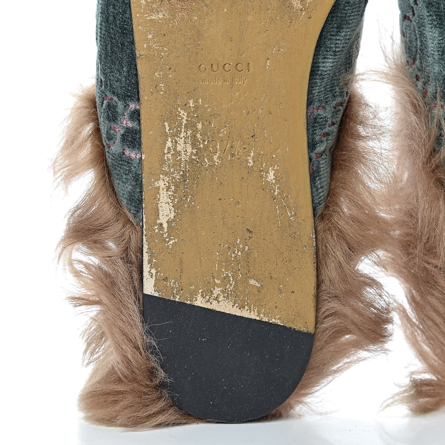 Velvet GG Monogram Fur Womens Princetown Slippers 37.5 Avio Dusty Pink