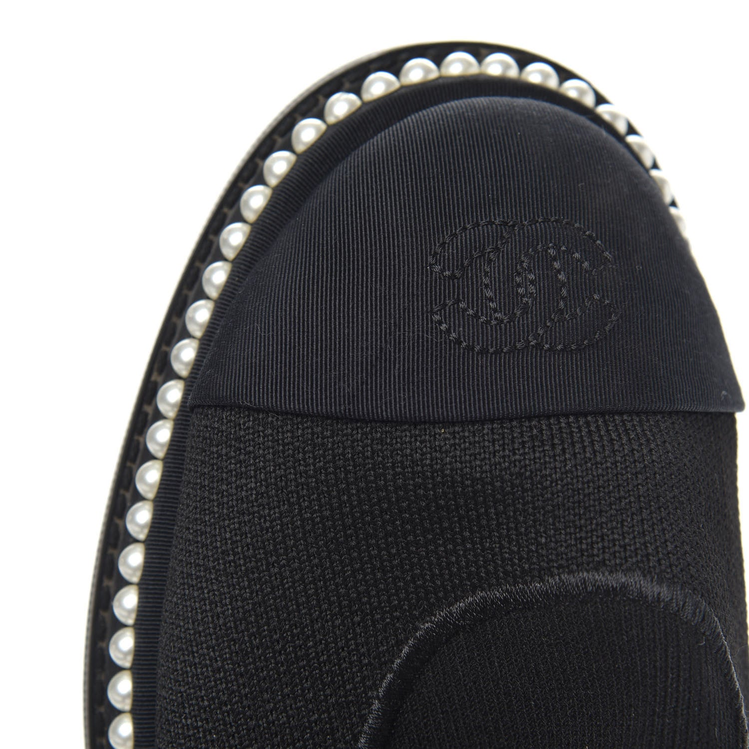 Chanel Stretch Fabric Grosgrain Pearl Cap Toe CC Moccasin Loafers 37.5 Black 9 of 9