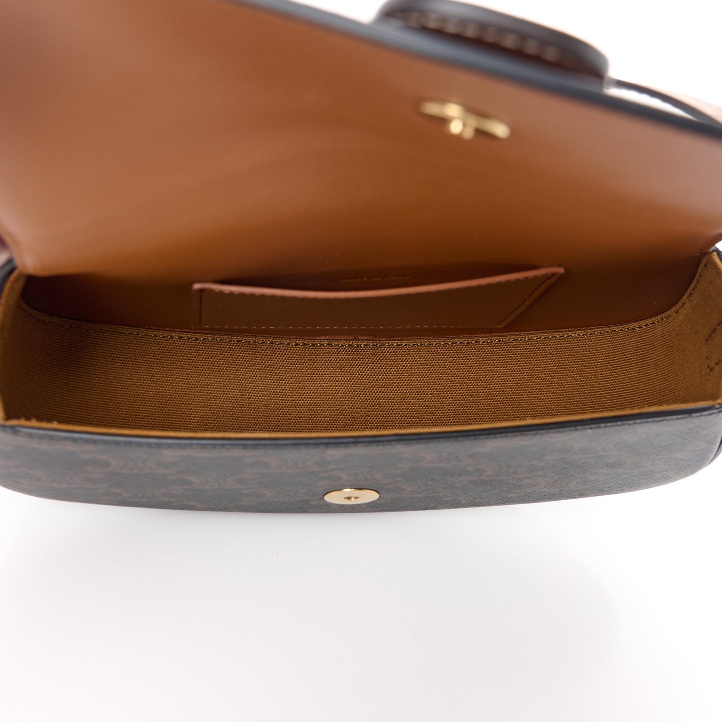 Triomphe Canvas Calfskin Tabou Clutch on Strap Tan