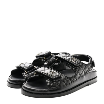 Chanel Lambskin Velcro Dad Sandals 37.5 Black 3 of 11