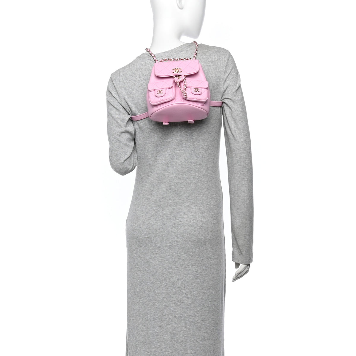 Shiny Caviar Quilted Small Duma Pockets Drawstring Backpack Lilac