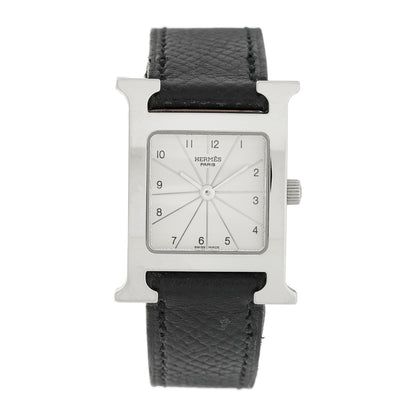 Hermes Stainless Steel Epsom 21mm Heure H Hour Quartz Watch Noir 1 of 4