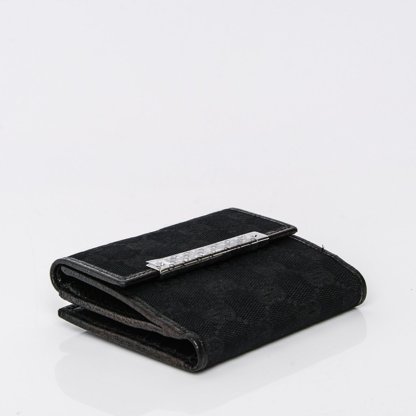 Monogram Textured Calfskin Metal Bar French Flap Wallet Black
