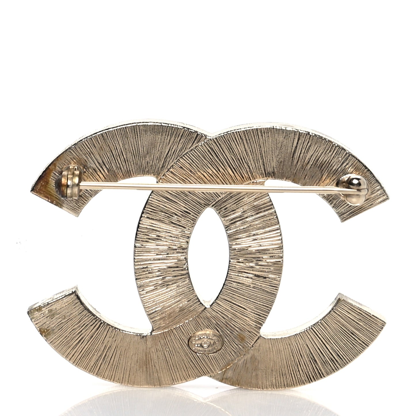 Metal Quilted CC Brooch Silver Gold