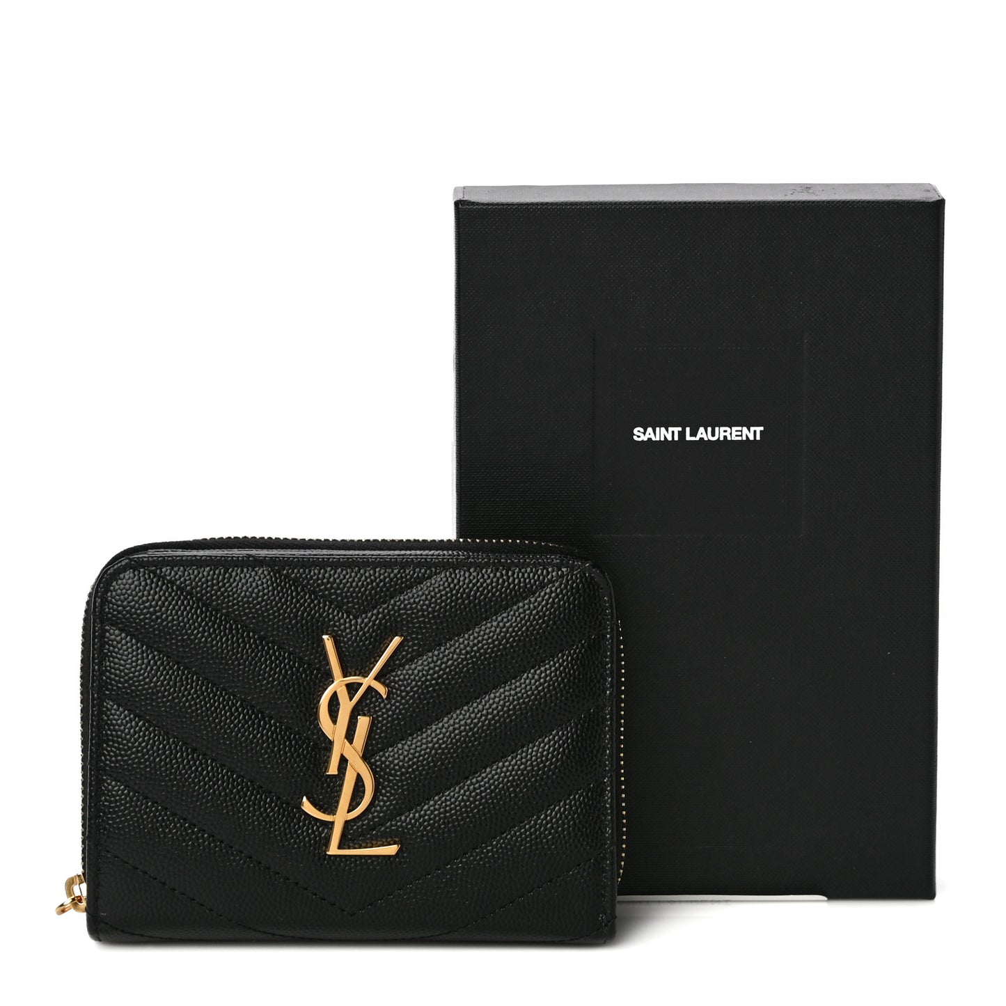 Grain De Poudre Matelasse Chevron Monogram Compact Zip Around Wallet Black