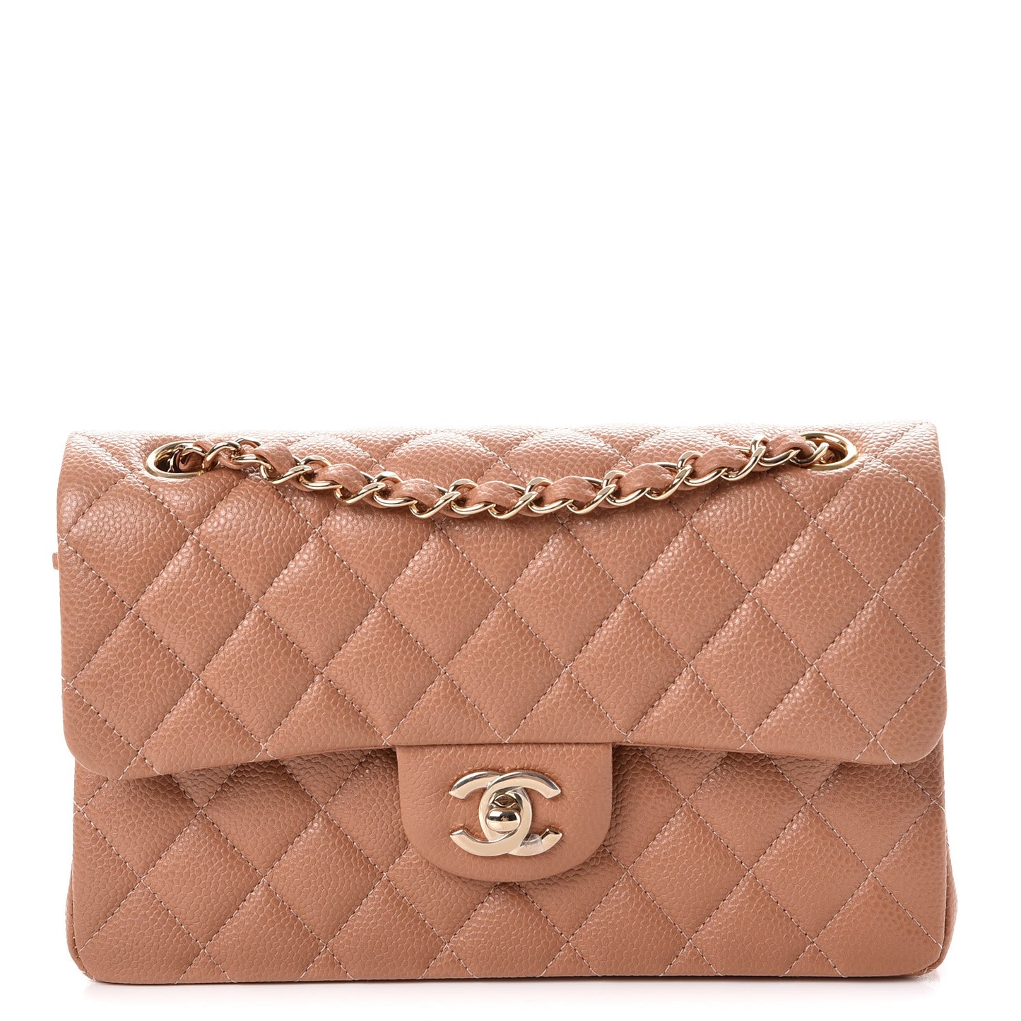 Caviar Quilted Small Double Flap Dark Beige