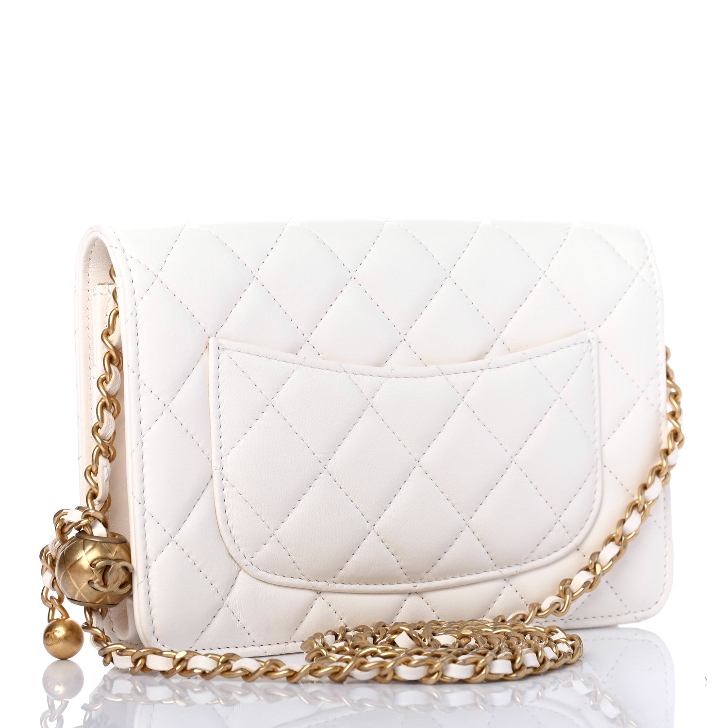 Chanel Lambskin Quilted CC Pearl Crush Wallet on Chain WOC White 2 of 5