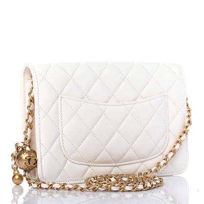 Chanel Lambskin Quilted CC Pearl Crush Wallet on Chain WOC White 2 of 5