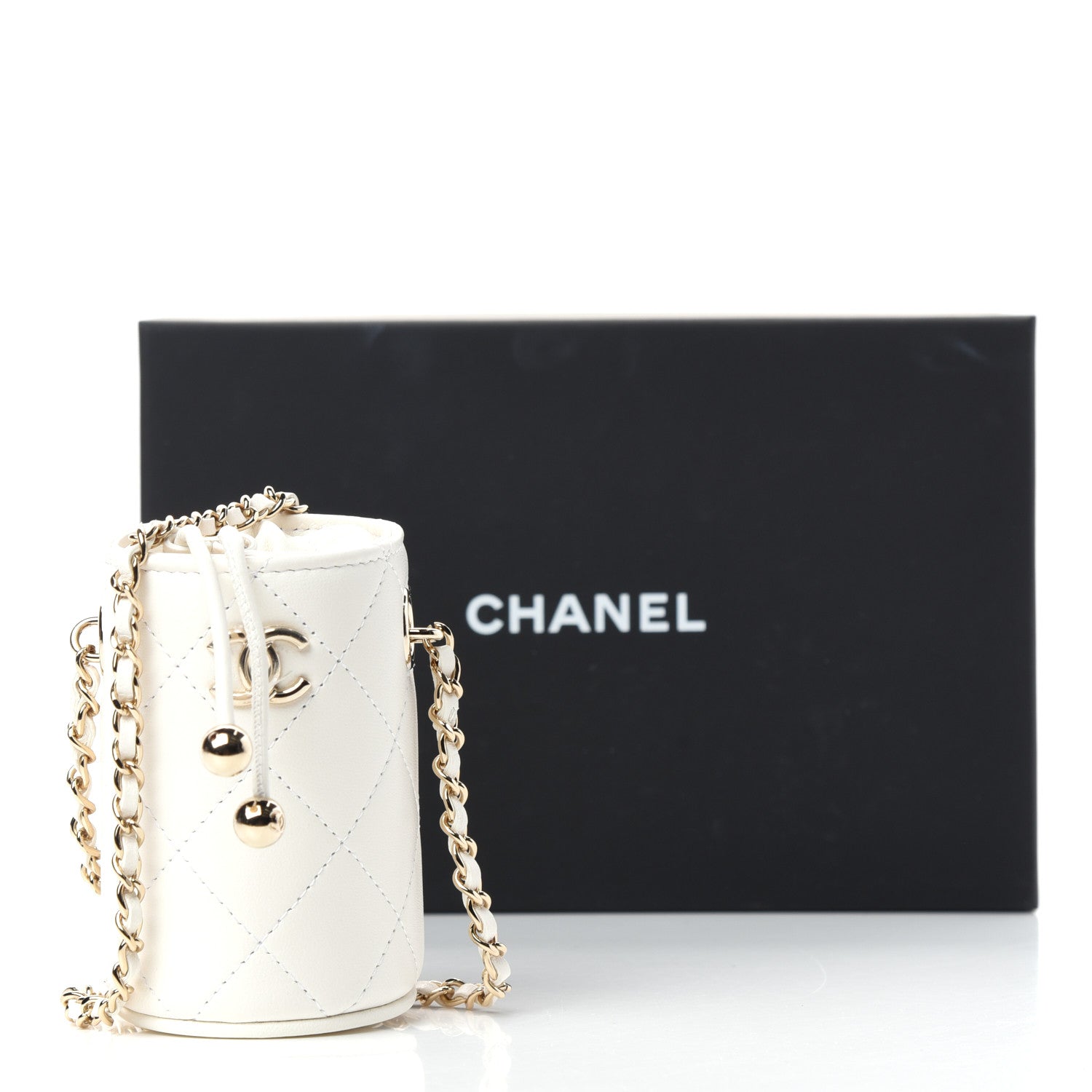 Chanel Lambskin Quilted Mini Bucket Bag With Chain White 10 of 10
