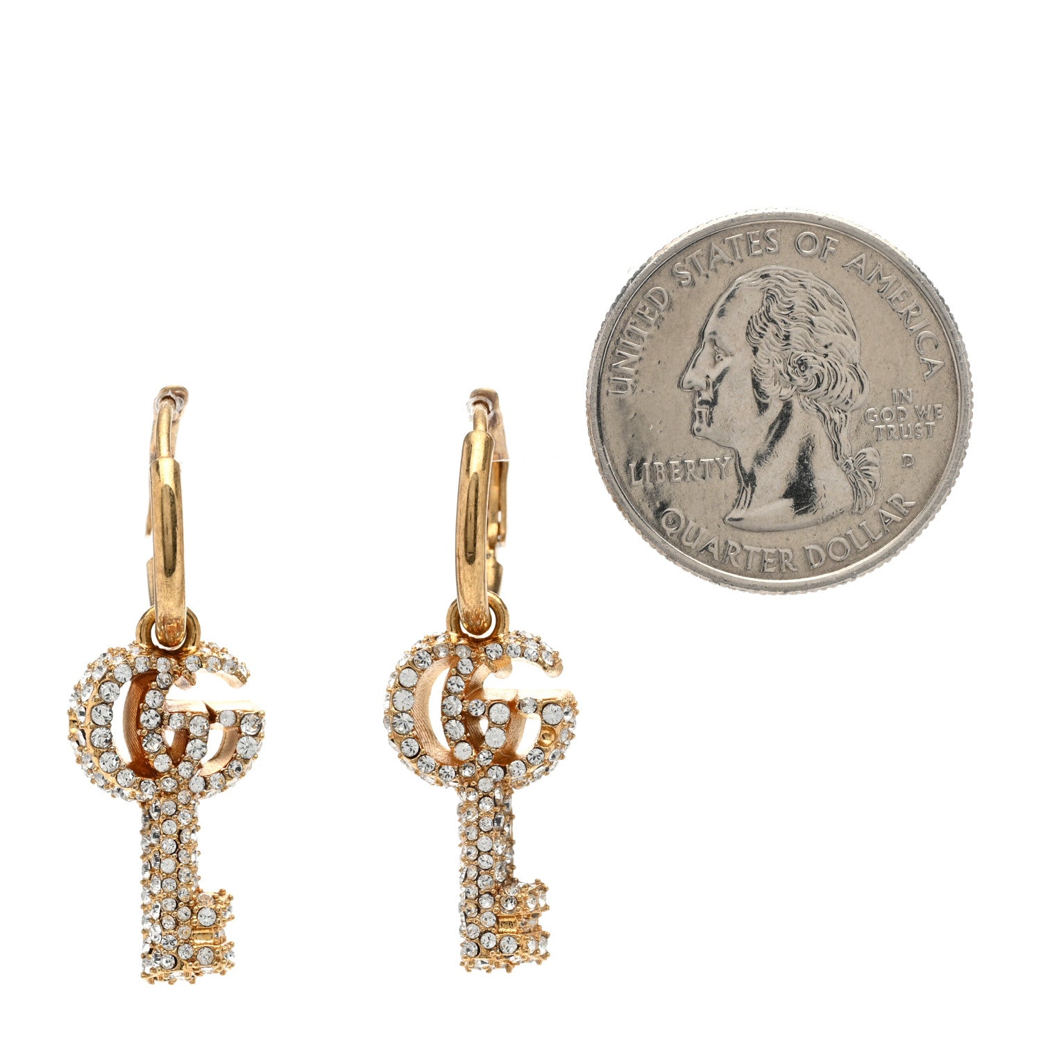 Gucci Metal Crystal GG Key Drop Earrings Aged Gold 2 of 4