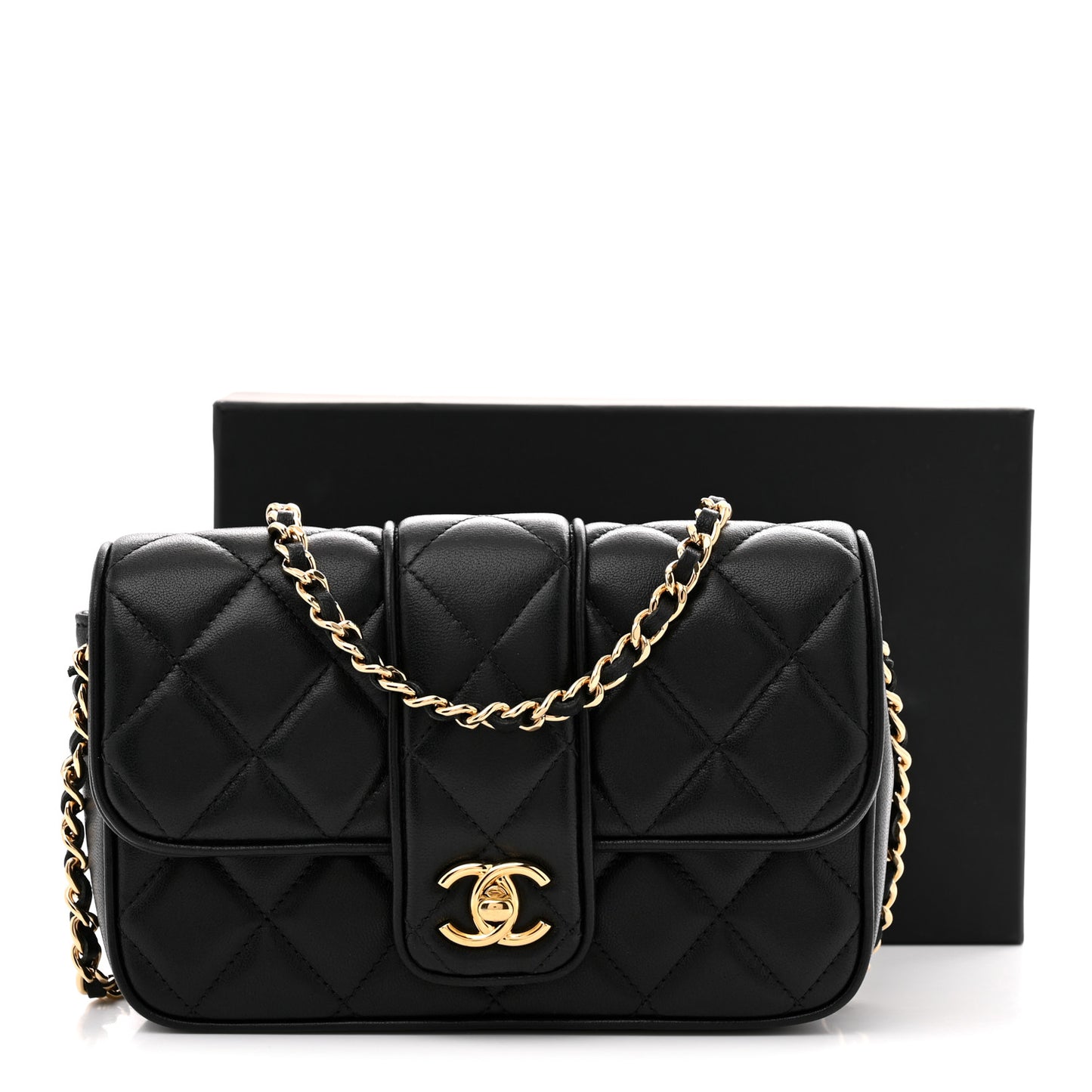 Lambskin Quilted Tab Mini Flap Black