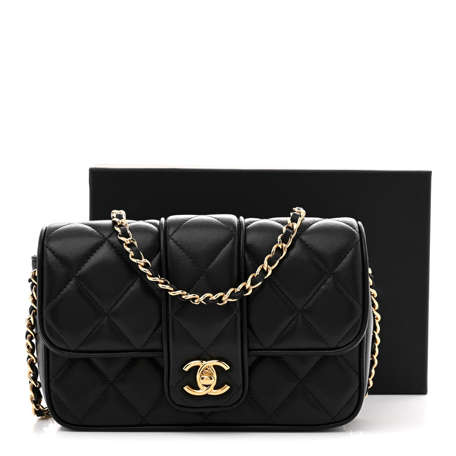 Chanel Lambskin Quilted Tab Mini Flap Black 11 of 11