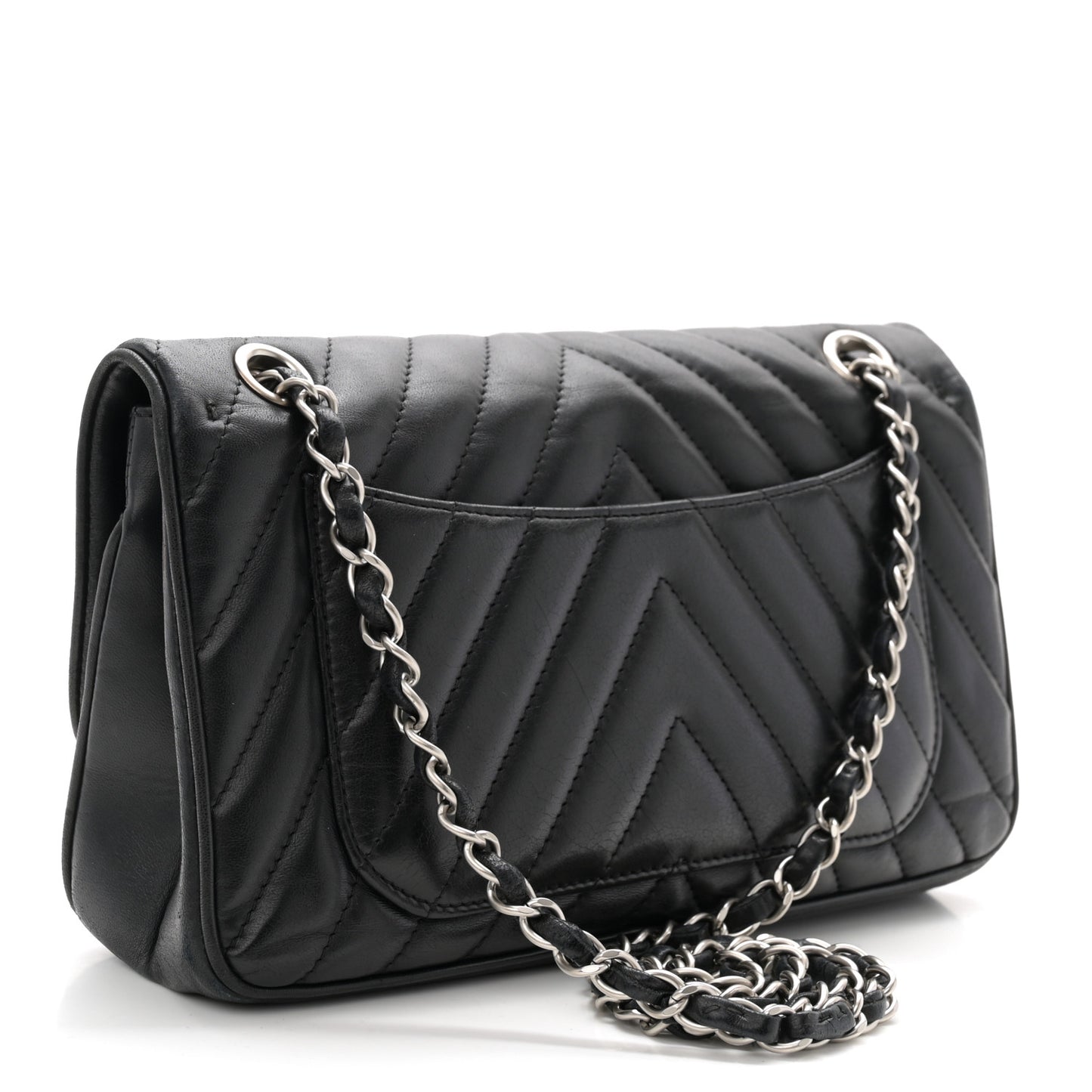 Lambskin Chevron Medium Leo Lion Flap Black