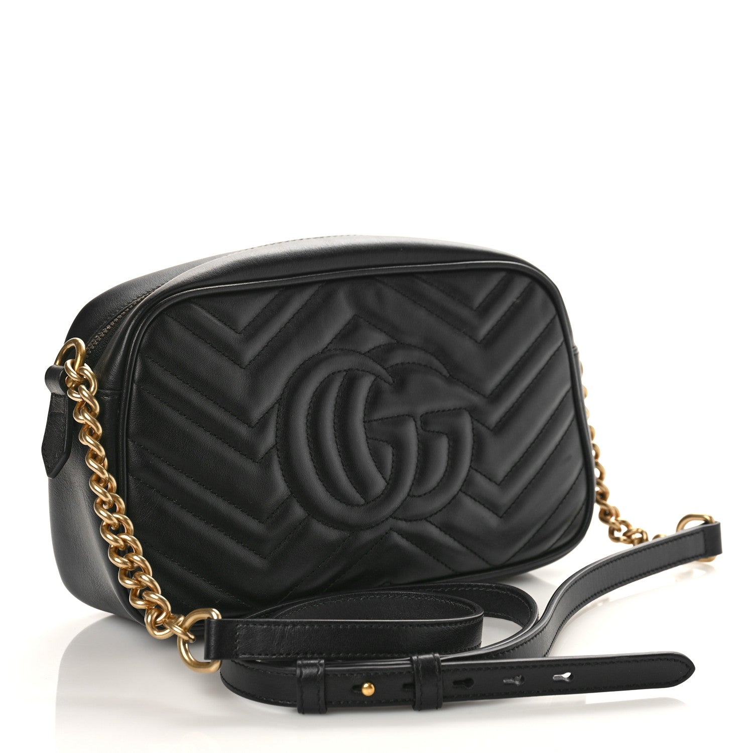 Gucci Calfskin Matelasse Small GG Marmont Chain Shoulder Bag Black 3 of 8