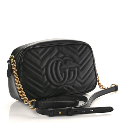 Gucci Calfskin Matelasse Small GG Marmont Chain Shoulder Bag Black 3 of 8