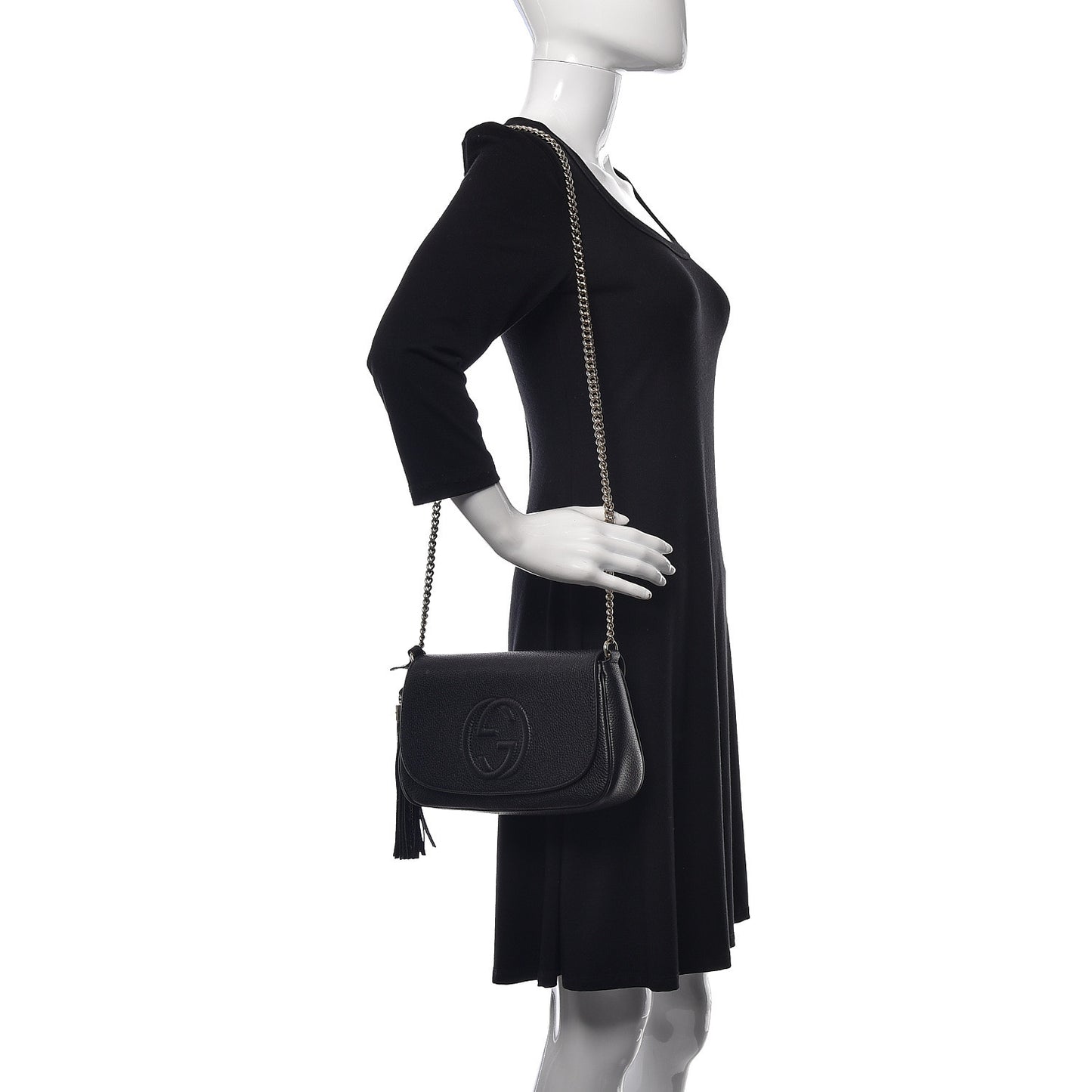 Pebbled Calfskin Medium Soho Flap Crossbody Black