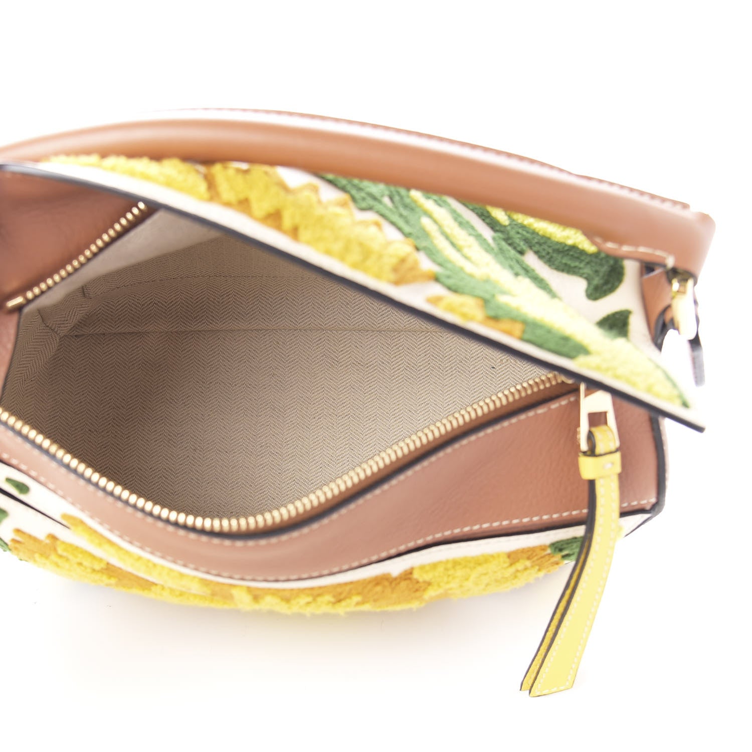 Loewe Calfskin Embroidered Floral Small Puzzle Bag Tan Yellow 6 of 10